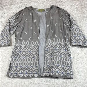 Sigrid Olsen Signature Embroidered Jacket Tunic Lined Pockets Silk Blend Medium